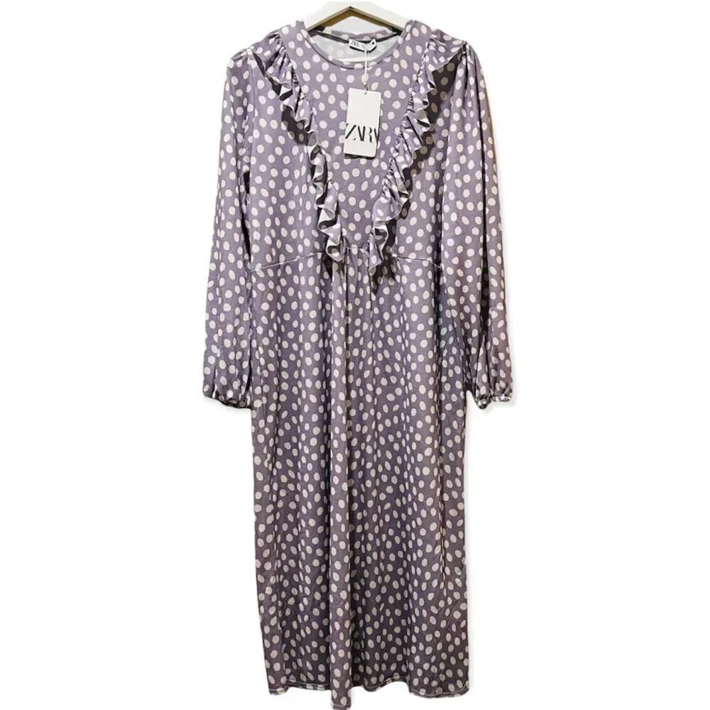 ZARA Polka Dot Lavender Victorian Ruffles MIDI dress NWT Long Sleeve Sm